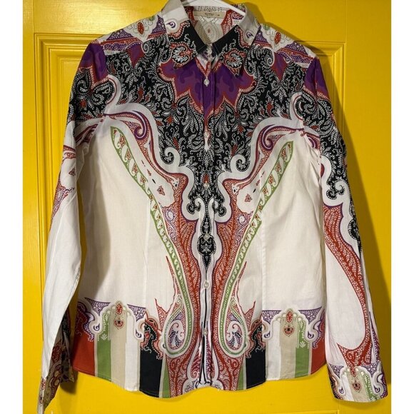 ETRO Women’s Blouse Button Up Multicolor Paisley Long Sleeve Size EU 46/US 14 - Picture 1 of 9